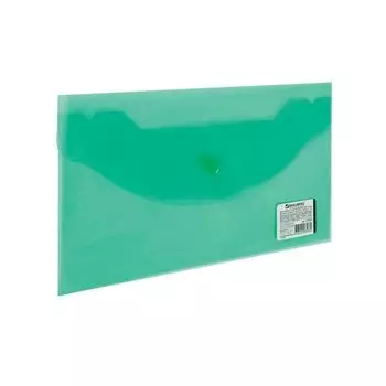 Папка-конверт с кнопкой МАЛОГО ФОРМАТА (250х135 мм), прозрачная, зеленая, 0,15 мм, BRAUBERG, 224029, (50 шт.)