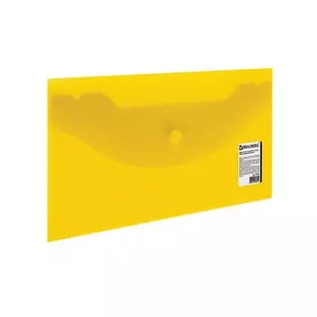 Папка-конверт с кнопкой МАЛОГО ФОРМАТА (250х135 мм), прозрачная, желтая, 0,15 мм, BRAUBERG, 224032, (50 шт.)