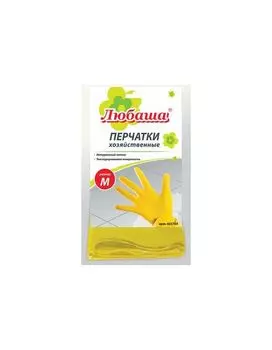 Перчатки хоз.латексные ЛЮБАША ЭКОНОМ, МНОГОРАЗОВЫЕ, х/б напыление, размер M (средний) 603784, 12шт/партия