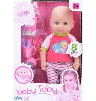 Пупс (37см) Baby Toby с аксессуарами 8 функций в коробке пьет,кушает,разговаривает,ходит на горшок,глаза закрываются 319010-4