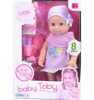 Пупс (37см) Baby Toby с аксессуарами 8 функций в коробке пьют,кушает,разговаривает,ходит на горшок,глаза закрываются, 319010-3