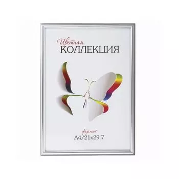 Рамка бизнес-класса 21х30 см, пластик, багет 11 мм, серебро, стекло, 6112/6605