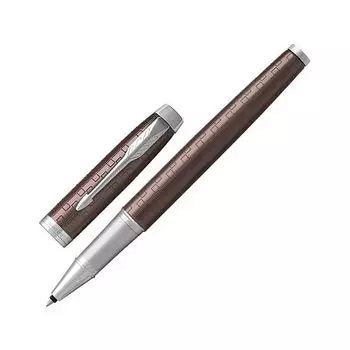 Ручка-роллер PARKER IM Premium Brown CT, корпус коричневый с гравировкой, хромированные детали, черная, 1931678