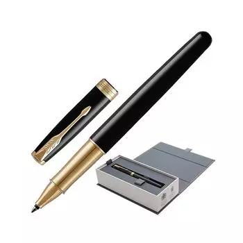 Ручка-роллер PARKER Sonnet Core Black Lacquer GT, корпус черный глянцевый лак, позолоченные детали, черная, 1948080