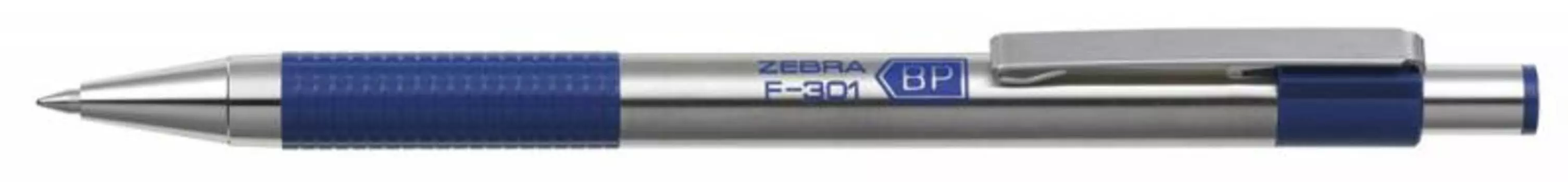 Ручка шариковая автоматическая Zebra F-301 (F-301 BL) синяя, корпус металлик (12 шт. в уп-ке)