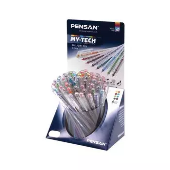 Ручка шариковая масляная PENSAN My-Tech Colored, палитра ярких цветов АССОРТИ, 0,7 мм, дисплей, 2240 (60 шт.)
