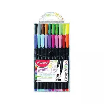 Ручки капиллярные MAPED (Франция), НАБОР 20 шт., АССОРТИ, Graph Pep's, линия письма 0,4 мм, 749151