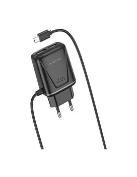 Сетевое зарядное устройство Borofone BA50A Beneficence +кабель Micro-USB , 2USB, 2.1A, черный (30176)
