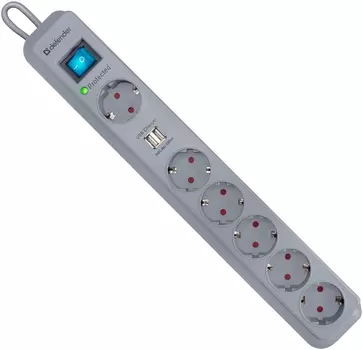 Сетевой фильтр Defender DFS 501 2 м, 6 розеток (99051)