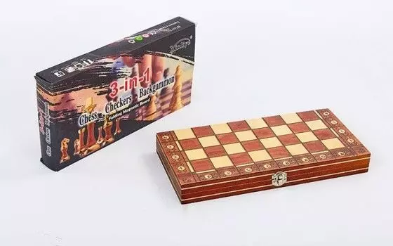 Шахматы с магнитом 3в1(шашки,нарды,шахматы)деревянные W7702