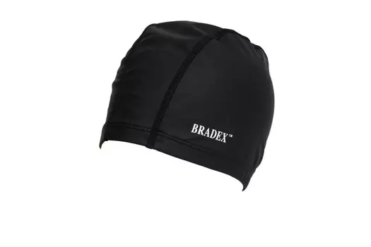 Шапочка для плавания текстильная покрытая ПУ, черная (Swimming cap)