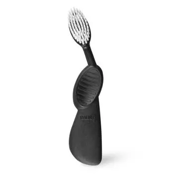Щетка зубная с резиновой ручкой Radius Toothbrush Scuba, черная с белой щетиной, мягкая, для левшей
