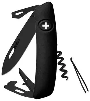 Швейцарский нож SWIZA D03 AllBlack, 95 мм, 11 функций, черный (подар. упак.)
