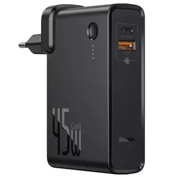 Внешний аккумулятор + ЗУ Baseus Power Bank GaN C+U 10000mAh 45W EU (PPNLD-C01) Black