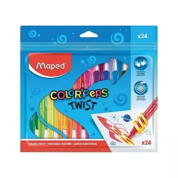 Восковые мелки MAPED (Франция) Color'peps Twist, 24 цв, выкручивающиеся в пластик.корпусе