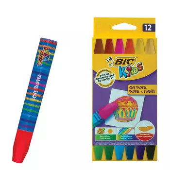 Восковые мелки утолщенные BIC Kids, 12 цветов, на масляной основе, шестигранные, картонная упаковка, 926446