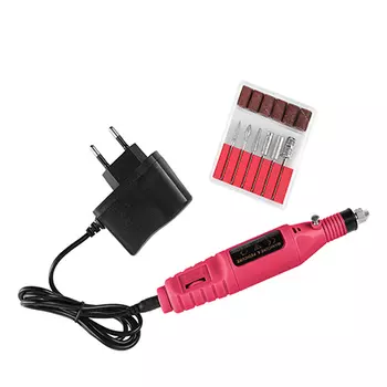 Аппарат для маникюра Ice Nova, Фрезер-ручка + набор фрез, малиновый