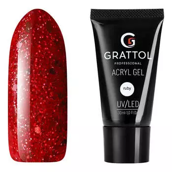 Grattol, Акригель Glitter Ruby 13, 30 мл