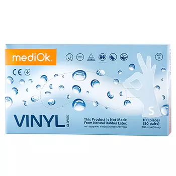 mediOk, Перчатки винил неопудренные, размер S, 100 шт.