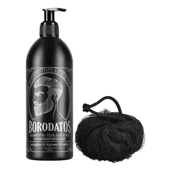 Набор, Borodatos, Шампунь-гель + мочалка