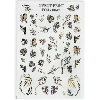 Набор, iNVENT PRiNT, Фольгированный слайдер «Листья. Веточки» №FOiL-047, 3 шт.