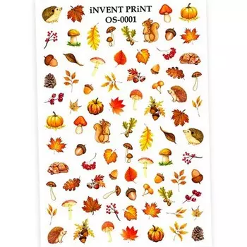 Набор, iNVENT PRiNT, Слайдер-дизайн «Осень. Грибы. Белочки. Веточки. Листья» №OS-01, 3 шт.