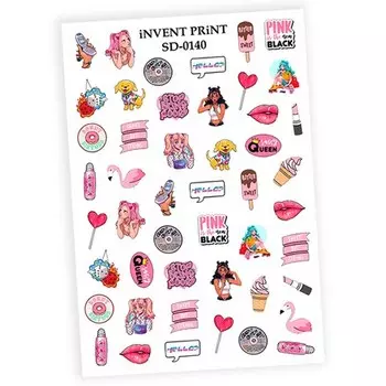 Набор, iNVENT PRiNT, Слайдер-дизайн «Розовый Pop Art» №SD-140, 3 шт.