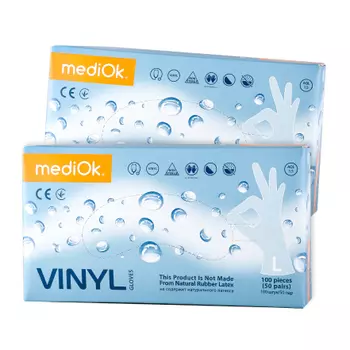 Набор, mediOk, Перчатки винил неопудренные, размер L, 100 шт., 2 шт.