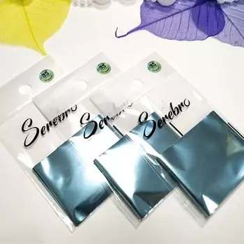 Набор, Serebro, Фольга для дизайна ногтей №35, бирюзовый, глянцевый, 5 шт.