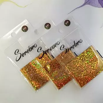 Набор, Serebro, Фольга для дизайна ногтей №60, золотые голографические ромбы, 5 шт.