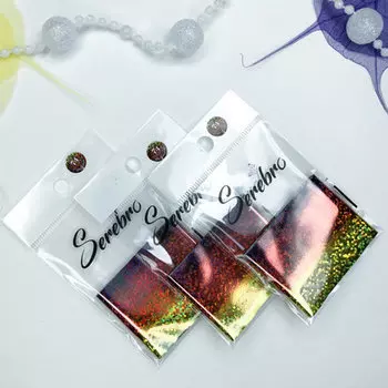 Набор, Serebro, Фольга для дизайна ногтей №74, градиент с пайетками, 5 шт.