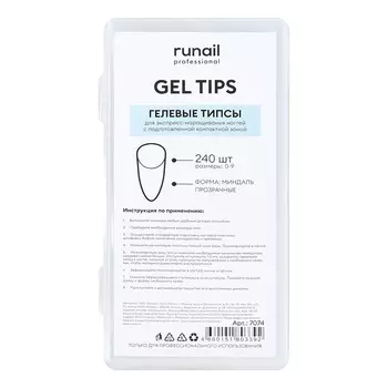 ruNail, Гелевые типсы «Миндаль», прозрачные, 240 шт.
