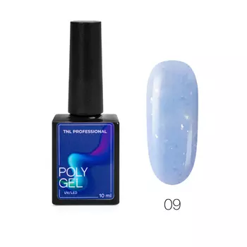 TNL Professional, Жидкий Poly Gel №09 голубой с жемчужной поталью и шиммером, 10 мл