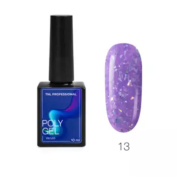 TNL Professional, Жидкий Poly Gel №13 лиловый с голографической поталью, 10 мл