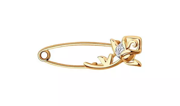 Булавка золотая Sokolov «Цветок-роза» с фианитами