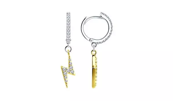 Серьги-конго серебряные Sokolov «Молния» с фианитами