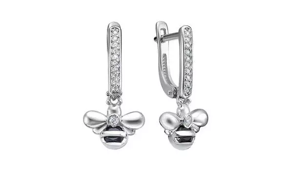 Серьги серебряные Delta «Пчела» с фианитами