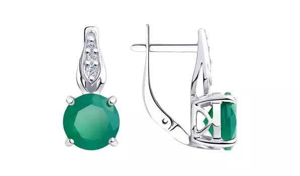 Серьги серебряные Diamant с агатами и фианитами