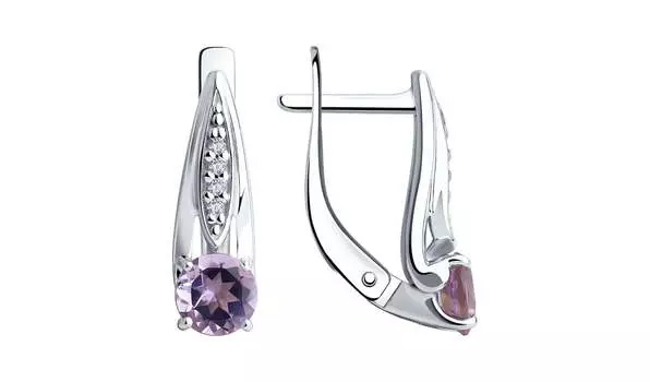 Серьги серебряные Diamant с аметистами и фианитами