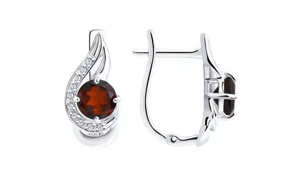 Серьги серебряные Diamant с гранатами и фианитами