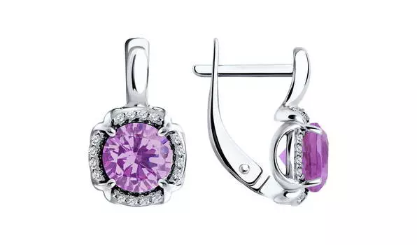 Серьги серебряные Sokolov с аметистами и фианитами