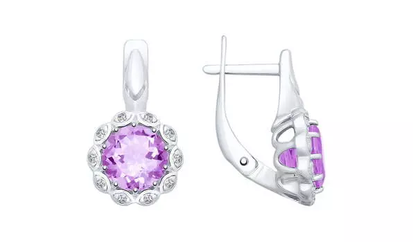 Серьги серебряные Sokolov с аметистами и фианитами