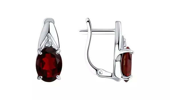 Серьги серебряные Sokolov с гранатами и фианитами