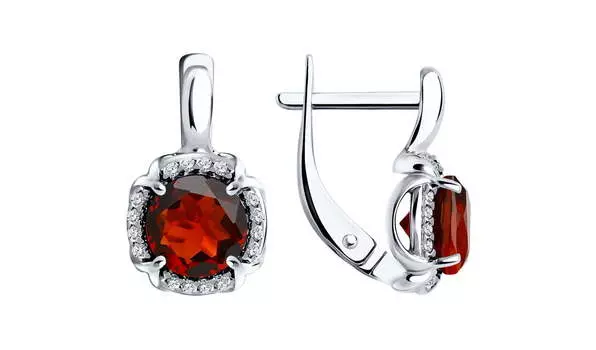 Серьги серебряные Sokolov с гранатами и фианитами