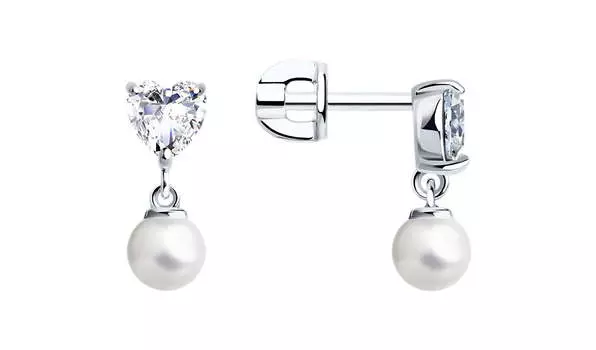 Серьги серебряные Sokolov с жемчугом и фианитами