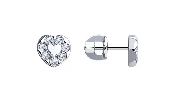 Серьги серебряные Sokolov «Сердце» с фианитами