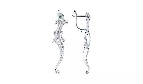 Серьги серебряные Sokolov «Ящерка» с фианитами