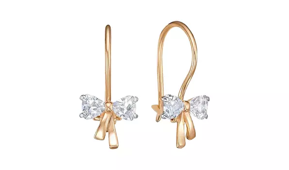 Серьги золотые Delta «Бантик» с фианитами