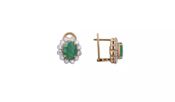 Серьги золотые Эльтон с бриллиантами и изумрудами