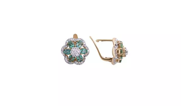 Серьги золотые Эльтон с бриллиантами и изумрудами
